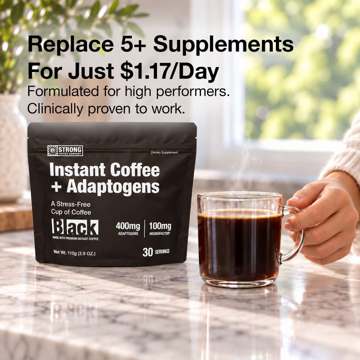 BLACK Instant Coffee with Adaptogens (One Time Purchase)
